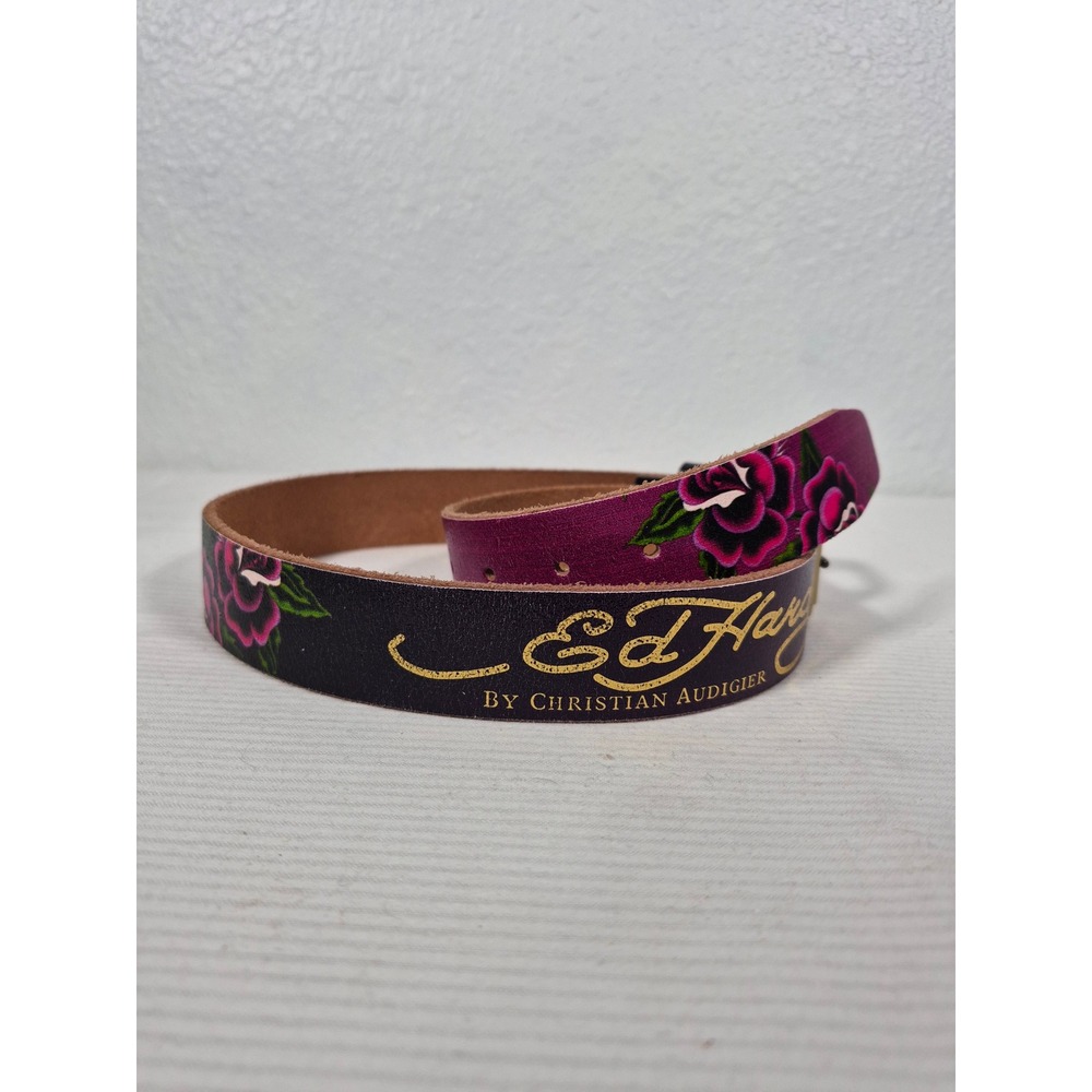 Ed Hardy Christian Audigier Leather Belt Purple Pink Rose Skull Love Kill Y2K